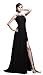 Orifashion Black Boat Neck Chiffon Evening Dress (EDSHER0750), US Size 2