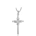 Bersense Silver Plated Scrub Pierced Engraved Cross Shaped Pendant Necklaces