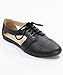 City Classified Simmon-S Round Toe Lace Up Cut Out Sides Oxford Flats BLACK (6.5)