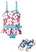 Wippette Baby Girls Infant Floral 1 Pc Skirted Swimsuit with Bow Flip Flops Set, Pink, 12 Months