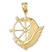 Necklace Obsession's 14K Yellow Gold 36mm Sailboat With Ships Wheel Pendant Necklace