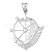 Necklace Obsession's 14K White Gold 36mm Sailboat With Ships Wheel Pendant Necklace