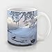 Wonderful Gift Choice - White 11 oz Classic White Ceramic Mugs Cutom Design with River Boats Winter Landscape Coffee Mugs/Tea Mugs/Drink Cups - Dishwasher and Microwave Safe