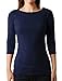 LE3NO PREMIUM Womens Fitted 3/4 Sleeve Boat Neck Soft Jersey Top