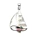 Sterling Silver & Multi Color Inlaid Mother of Pearl Shell Sailboat Pendant w/Crystal Stones