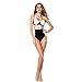 Abless® 2015 Women New Sexy Black + White Bikini Swimwear with Bandeau Top and High-waist Bottom CA155004-809