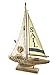 Wood Sail Boat Sailboat Model Replica Collectible, 14-inch, Nautical Seashell Accents, Natural/Whitewash/Blue