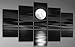 TJie Art Hand Painted Mordern Oil Paintings Black and White Full Moon Night Sea Home Decoration Abstract Landscape Oil Painting Splice 5-piece/set on Canvas