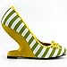 Show Story White Yellow Stripe Canvas Bow Curved Heel Less High Heels Yellow Wedge Pumps,LF30202YL40,8US,Yellow