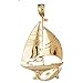 PendantObsession's 14K Yellow Gold 37mm Sailboat With Dolphin Charm Pendant