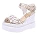 Learance Girl Women's Beaded Peep-toe Wedges Sandals Color Gold Size 5.5