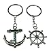 4EVER Romantic Stainless Alloy Metal Silver Nautical Steering Wheel Anchor & Love Boat Rudder Helm Couple Keychain with Gift Box Sweetheart Pendant Lovers Key Ring Key Chain Best for Valentine's Day Wedding Anniversary (A Pair)