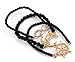 Set of Three Black Beaded Bracelets with Gold Color Charms w/ Gems