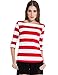 Camii Mia Women's Spring 3/4 Sleeves Cotton Stripe Pattern T-Shirt (Medium, Red)
