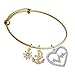 Large Clear Crystal Heart with AB Crystal Heartbeat Gold Tone Ship's Wheel Expandable Bangle Bracelet