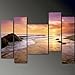TJie Art Hand Painted Mordern Oil Paintings Sunset Beach Home Decoration Abstract Landscape Oil Painting Splice 5-piece/set on Canvas