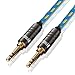 FRiEQ 3.5mm Male To Male Car and Home Stereo Cloth Jacketed Tangle-Free Auxiliary Audio Cable (4 Feet/1.2M) Fits Over Tablet & Smart Phone Cases For Apple iPad, iPhone, iPod, Samsung Galaxy, Android, MP3 Players - Blue/Yellow (Plug will be Fully Seated with Phone Case On)