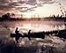 Fisherman and Dog in Fishing Boat At Sunset River Nature Scenery Art Print Poster (8x10)