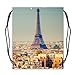 Cool Basketball Drawstring Bags Backpack Eiffel Tower Landscape Print Polyester Fabric Sports Tote Bags-Twin Sided Print