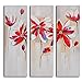 TJie Art Hand Painted Mordern Oil Paintings Daliance of Red Florals 3-Piece Canvas Wall Art Set Cheerful floral painting in modern style,Artist-painted using acrylics on canvas,Three-piece artwork comes gallery stretched on wooden frames,
