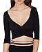 Pinklily Women's Slim Fit Sexy Deep V- Neck 3/4 Sleeve Crop Top t Shirt