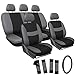 OxGord 17pc Set Flat Cloth Mesh Gray & Black Original Seat Covers Set - Airbag Compatible - Front Low Back Buckets - 50/50 or 60/40 Rear Split Bench - 5 Head Rests - Universal Fit for Car, Truck, Suv, or Van - FREE Steering Wheel Cover