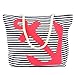 Anchor - Stitched Stripe Canvas Beach Bag - 20-1/2-in (Blue White Stripe Red Anchor)