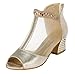 Guqitianlun Women's Peep Toe Breathable Mesh T Strap Square Heels Sandals Boots with Zip(8 B(M)US, Gold)