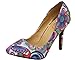 Kufv Women's Pumps Sexy Vintage Floral Print Pointed Toe Thin High Heel Dress Shoes (7.5, Blue)