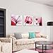 Cherish Art 100% Hand Painted Abstract Oil Paintings Pink Flowers With Charming Fragrance 3 Panels Wood Frame Inside For Living Room Art Work Home Decoration-16x16Inchx3