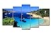 So Crazy Art® Blue 5 Piece Wall Art Painting A Beautiful Bay Tree Boat Blue Ocean Prints On Canvas The Picture Seascape Pictures Oil For Home Modern Decoration Print Decor For Bathroom