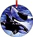 Orca Whales Painting-Round Aluminum Christmas Ornament with a Red Satin Ribbon/Holiday Hanging Tree Ornament/Double-Sided Decoration/Great Unisex Holiday Gift!