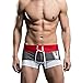 Linemoon Men's Beach Gradient Stripe Red/Grey/White Nylon Boxer Swimsuit 32-35 Inches